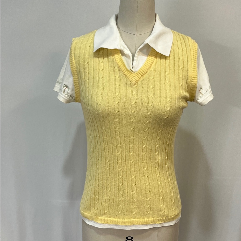 Coral Bay Cream and Yellow Knit Golf shirt